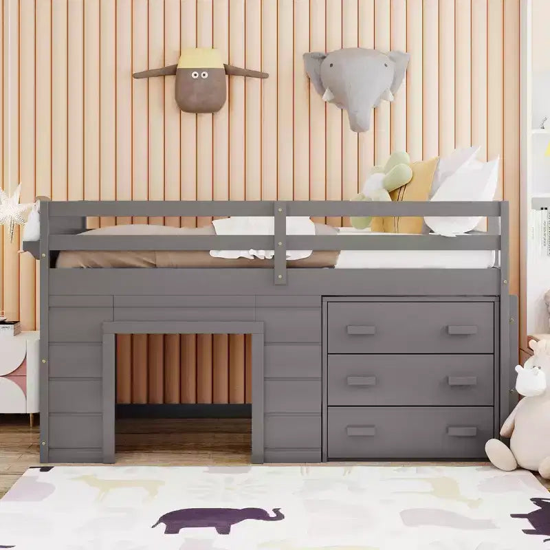 77.4L x 40.5W Modern Design Twin Size Loft Bed with Cabinet and Shelf, Designed for your safety