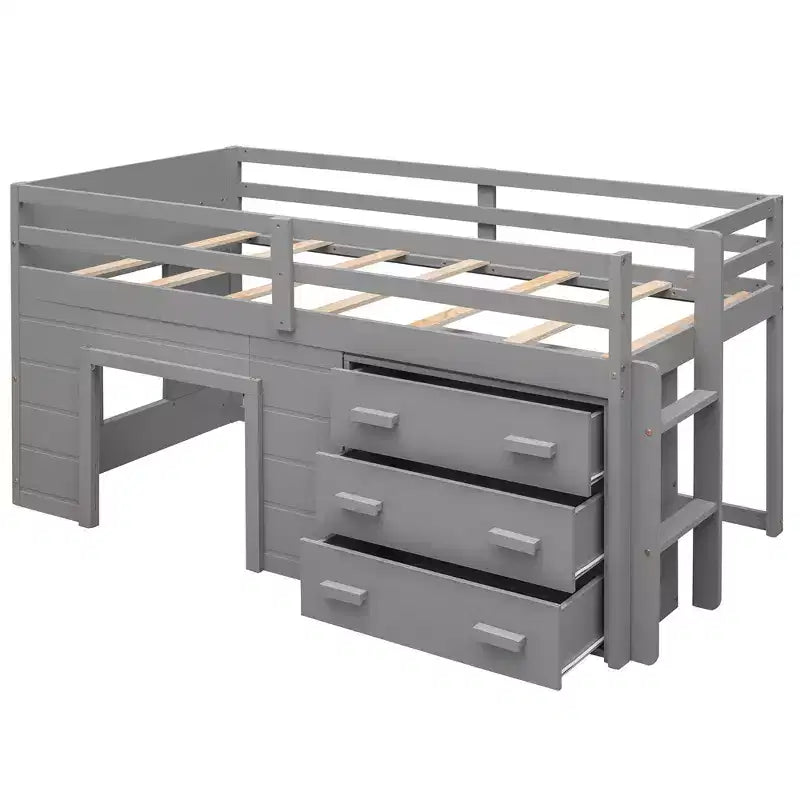 77.4L x 40.5W Modern Design Twin Size Loft Bed with Cabinet and Shelf, Designed for your safety