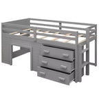 77.4L x 40.5W Modern Design Twin Size Loft Bed with Cabinet and Shelf, Designed for your safety