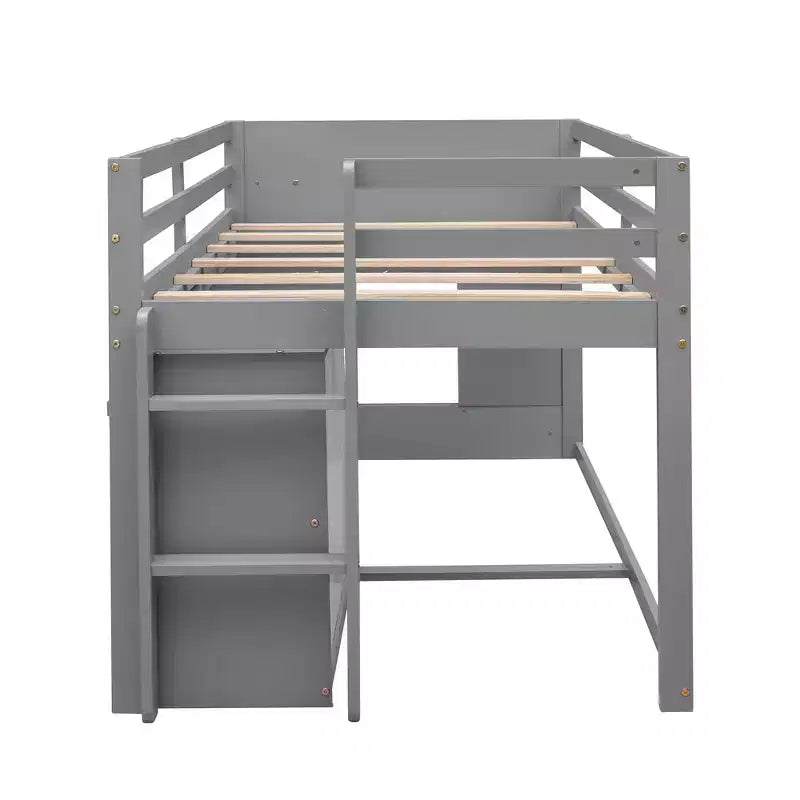 77.4L x 40.5W Modern Design Twin Size Loft Bed with Cabinet and Shelf, Designed for your safety