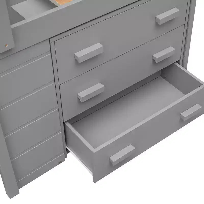 77.4L x 40.5W Modern Design Twin Size Loft Bed with Cabinet and Shelf, Designed for your safety