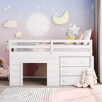 77.4L x 40.5W Modern Design Twin Size Loft Bed with Cabinet and Shelf, Designed for your safety