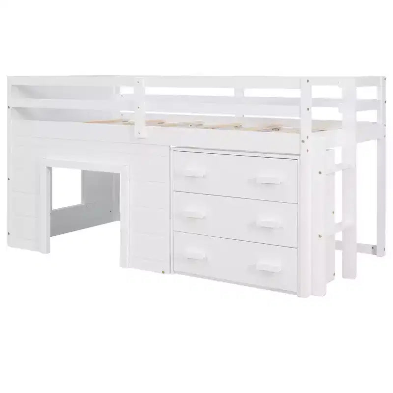77.4L x 40.5W Modern Design Twin Size Loft Bed with Cabinet and Shelf, Designed for your safety