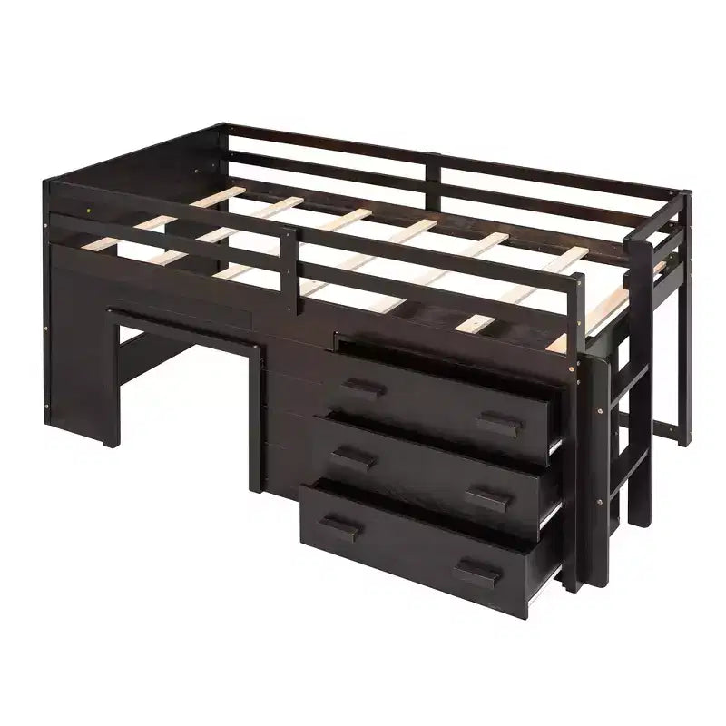 77.4L x 40.5W Modern Design Twin Size Loft Bed with Cabinet and Shelf, Designed for your safety