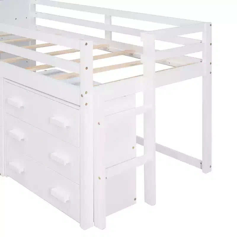 77.4L x 40.5W Modern Design Twin Size Loft Bed with Cabinet and Shelf, Designed for your safety