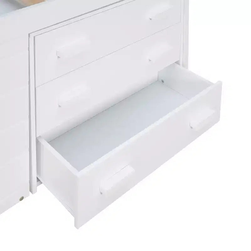 77.4L x 40.5W Modern Design Twin Size Loft Bed with Cabinet and Shelf, Designed for your safety