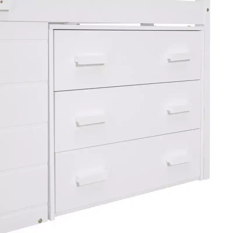 77.4L x 40.5W Modern Design Twin Size Loft Bed with Cabinet and Shelf, Designed for your safety