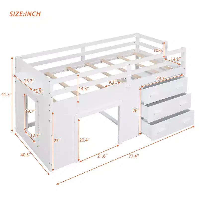 77.4L x 40.5W Modern Design Twin Size Loft Bed with Cabinet and Shelf, Designed for your safety