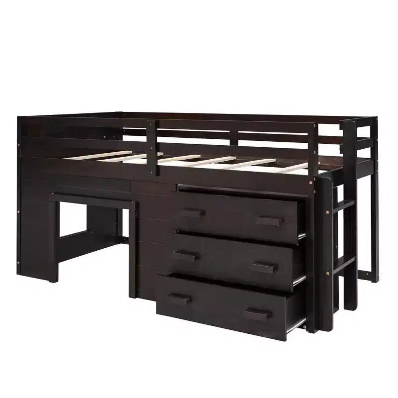 77.4L x 40.5W Modern Design Twin Size Loft Bed with Cabinet and Shelf, Designed for your safety