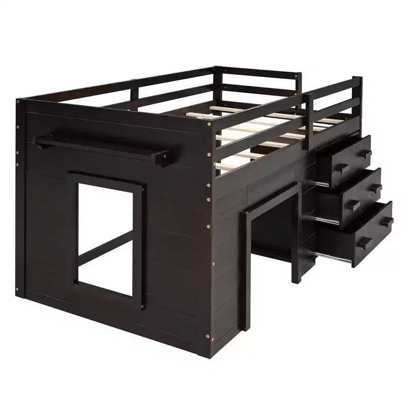 77.4L x 40.5W Modern Design Twin Size Loft Bed with Cabinet and Shelf, Designed for your safety