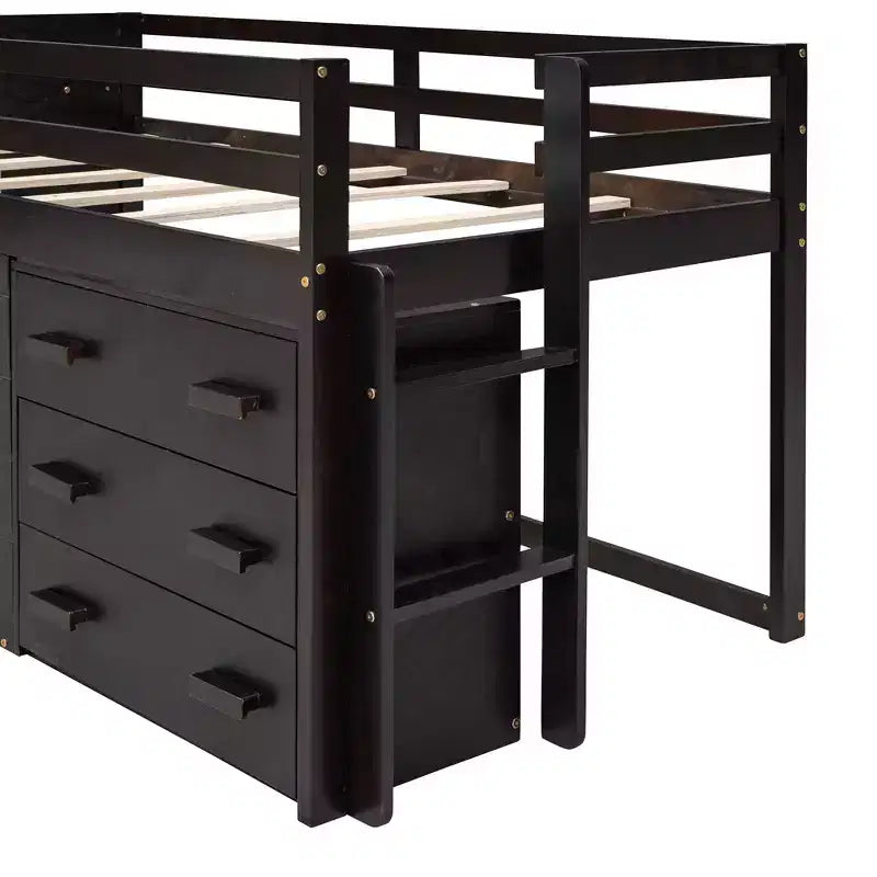77.4L x 40.5W Modern Design Twin Size Loft Bed with Cabinet and Shelf, Designed for your safety