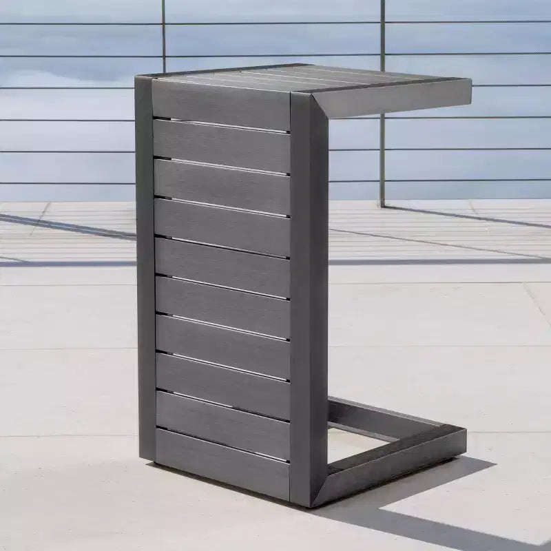 End Table Fashionable Modern Aluminium Side Table with Storage Gray
