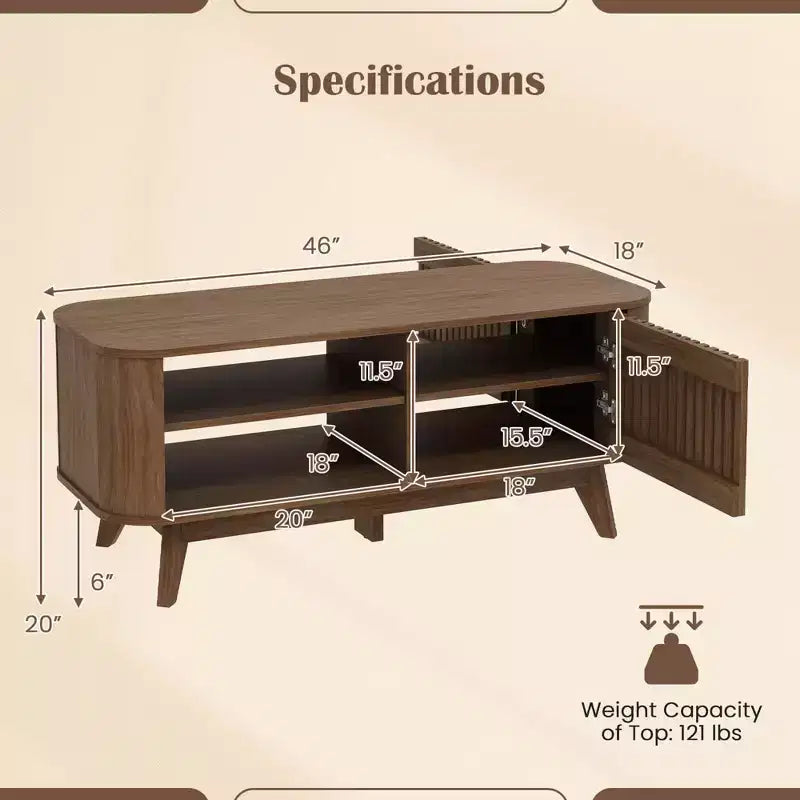 Coffee Table with Storage Adjustable Shelves & 2 Doors Wood Cocktail Table