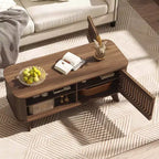 Coffee Table with Storage Adjustable Shelves & 2 Doors Wood Cocktail Table