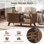 Coffee Table with Storage Adjustable Shelves & 2 Doors Wood Cocktail Table