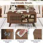 Coffee Table with Storage Adjustable Shelves & 2 Doors Wood Cocktail Table
