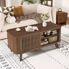 Coffee Table with Storage Adjustable Shelves & 2 Doors Wood Cocktail Table