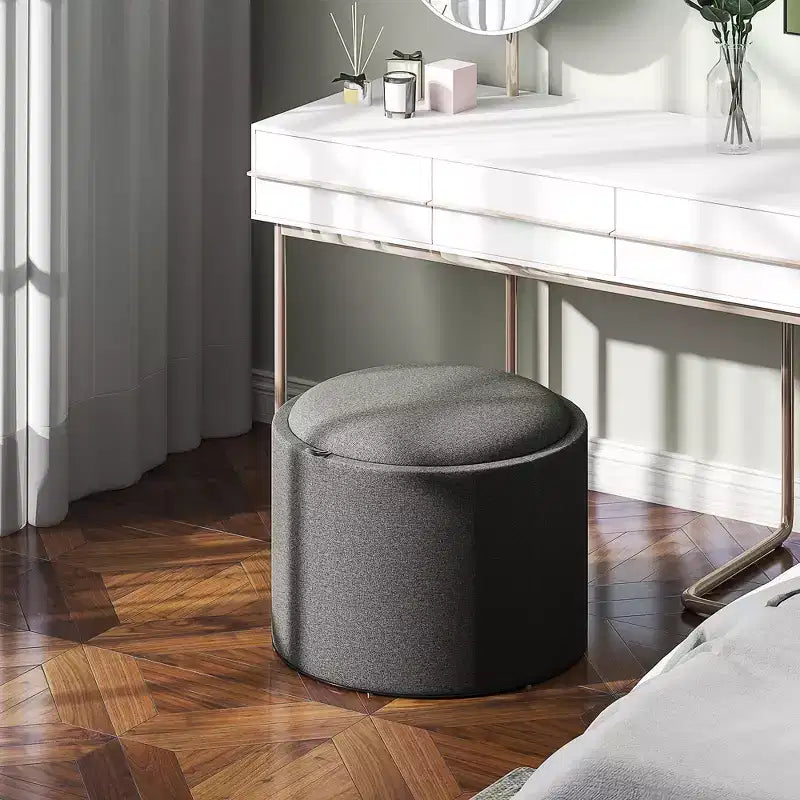 Storage Ottoman Coffee Table with Flip Top Tray and Hidden Space, Round Foot Stool with Linen-feel Fabric Upholstery