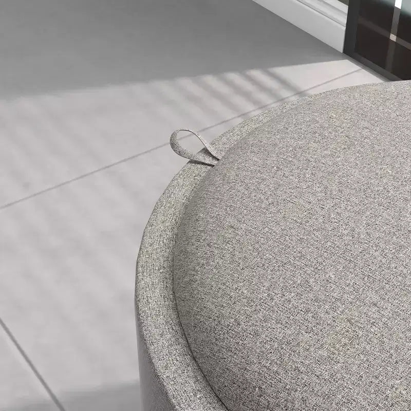Storage Ottoman Coffee Table with Flip Top Tray and Hidden Space, Round Foot Stool with Linen-feel Fabric Upholstery