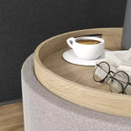 Storage Ottoman Coffee Table with Flip Top Tray and Hidden Space, Round Foot Stool with Linen-feel Fabric Upholstery