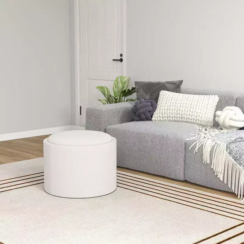 Storage Ottoman Coffee Table with Flip Top Tray and Hidden Space, Round Foot Stool with Linen-feel Fabric Upholstery