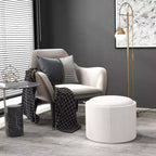Storage Ottoman Coffee Table with Flip Top Tray and Hidden Space, Round Foot Stool with Linen-feel Fabric Upholstery