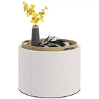 Storage Ottoman Coffee Table with Flip Top Tray and Hidden Space, Round Foot Stool with Linen-feel Fabric Upholstery