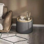Storage Ottoman Coffee Table with Flip Top Tray and Hidden Space, Round Foot Stool with Linen-feel Fabric Upholstery