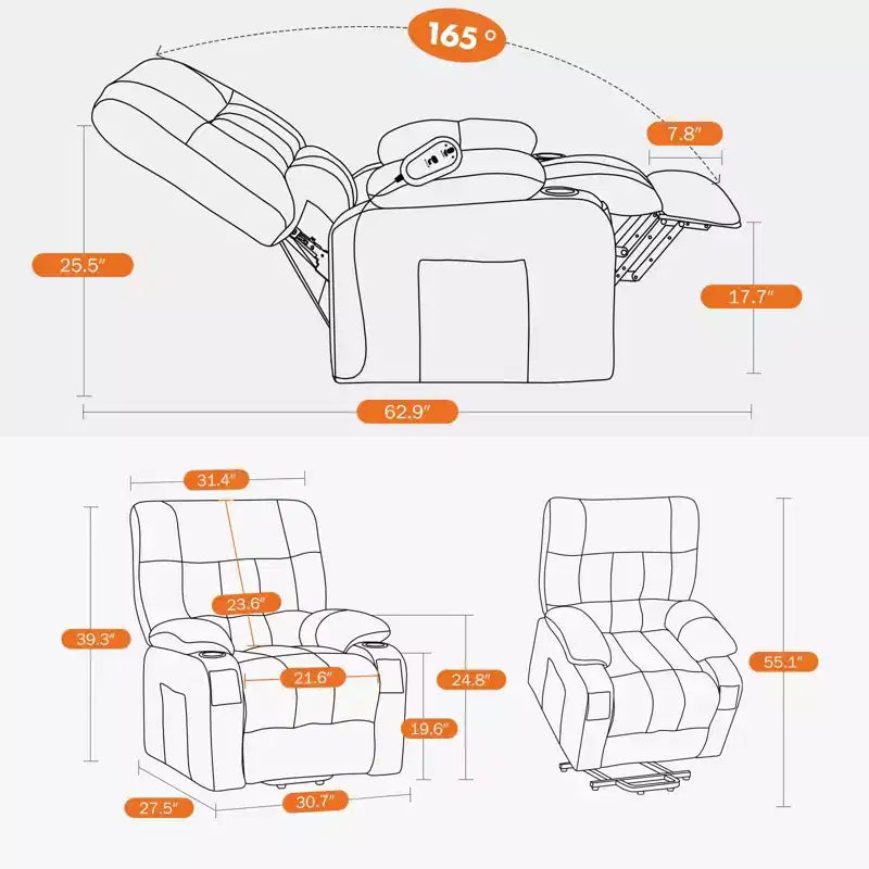 Rotating Lounge Chair, High Cushioned Living Room Chair with Oversized Foot Pedals