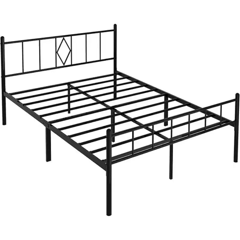 Full Size 35.56 cm High Classic Metal Platform Bed Frame Base with Wrought Iron Headboard/Footboard/Underbed Storage