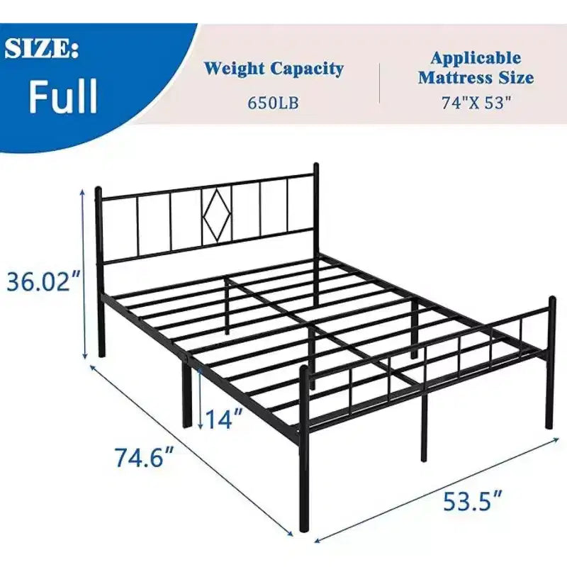 Full Size 35.56 cm High Classic Metal Platform Bed Frame Base with Wrought Iron Headboard/Footboard/Underbed Storage