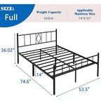 Full Size 35.56 cm High Classic Metal Platform Bed Frame Base with Wrought Iron Headboard/Footboard/Underbed Storage