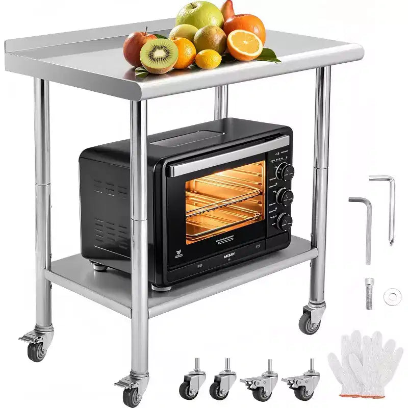 Heavy Duty Stainless Steel Work Table, Adjustable Height Utility Table for Home, Garage, and Restaurant Use