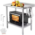 Heavy Duty Stainless Steel Work Table, Adjustable Height Utility Table for Home, Garage, and Restaurant Use