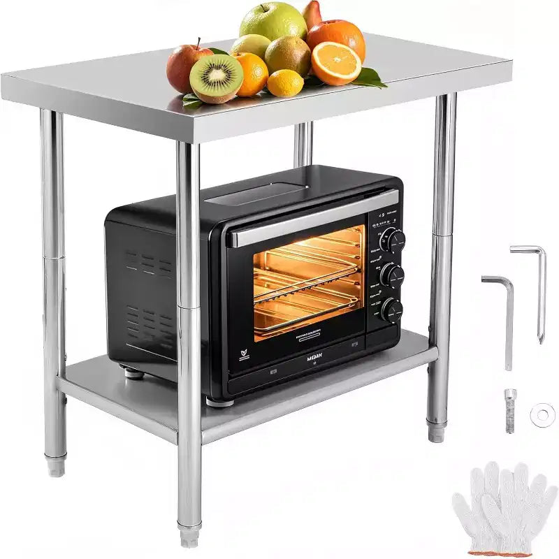Heavy Duty Stainless Steel Work Table, Adjustable Height Utility Table for Home, Garage, and Restaurant Use