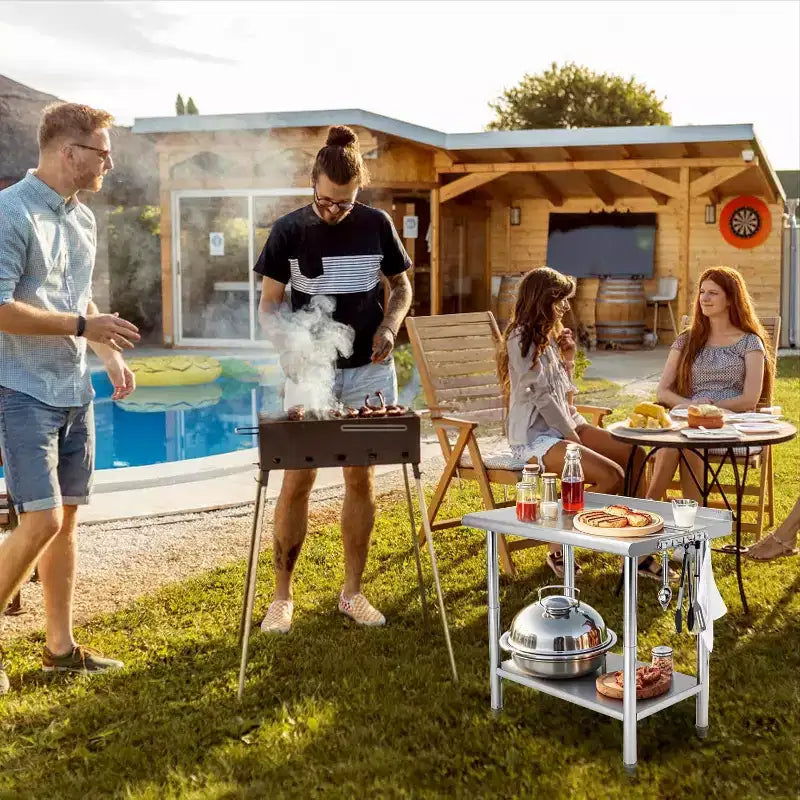 Heavy Duty Stainless Steel Work Table, Adjustable Height Utility Table for Home, Garage, and Restaurant Use