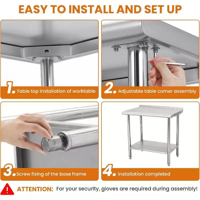 Heavy Duty Stainless Steel Work Table, Adjustable Height Utility Table for Home, Garage, and Restaurant Use