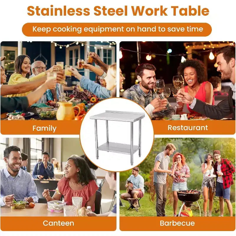 Heavy Duty Stainless Steel Work Table, Adjustable Height Utility Table for Home, Garage, and Restaurant Use