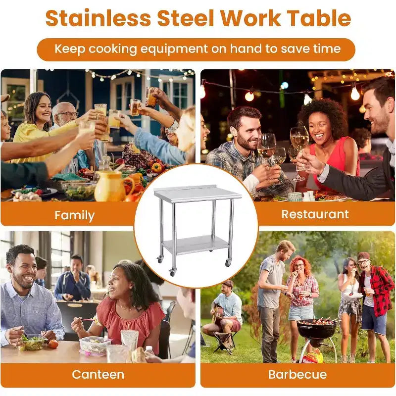 Heavy Duty Stainless Steel Work Table, Adjustable Height Utility Table for Home, Garage, and Restaurant Use