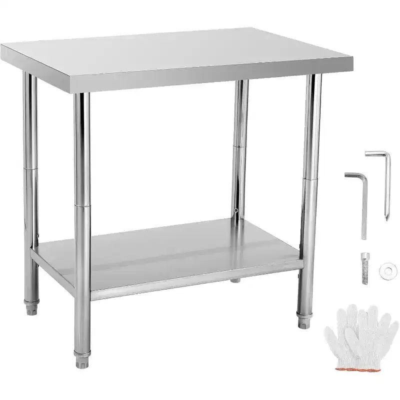 Heavy Duty Stainless Steel Work Table, Adjustable Height Utility Table for Home, Garage, and Restaurant Use