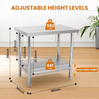 Heavy Duty Stainless Steel Work Table, Adjustable Height Utility Table for Home, Garage, and Restaurant Use