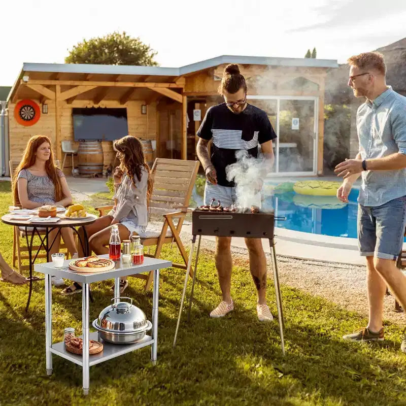 Heavy Duty Stainless Steel Work Table, Adjustable Height Utility Table for Home, Garage, and Restaurant Use