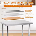 Heavy Duty Stainless Steel Work Table, Adjustable Height Utility Table for Home, Garage, and Restaurant Use