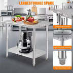 Heavy Duty Stainless Steel Work Table, Adjustable Height Utility Table for Home, Garage, and Restaurant Use