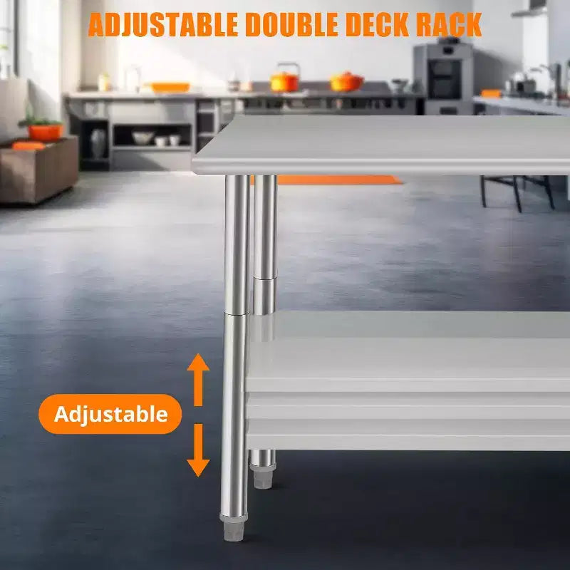 Heavy Duty Stainless Steel Work Table, Adjustable Height Utility Table for Home, Garage, and Restaurant Use