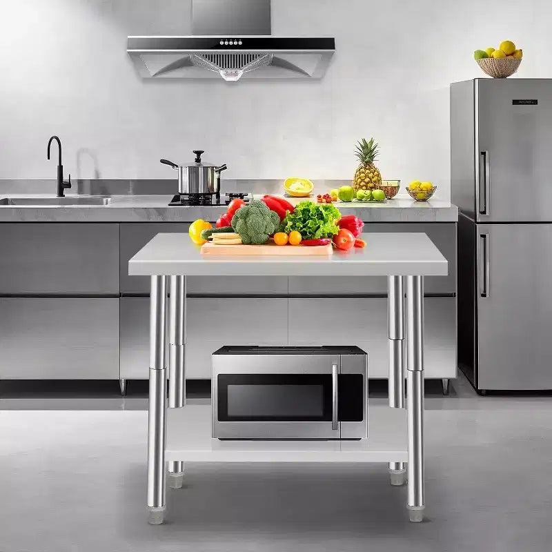 Heavy Duty Stainless Steel Work Table, Adjustable Height Utility Table for Home, Garage, and Restaurant Use