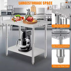 Heavy Duty Stainless Steel Work Table, Adjustable Height Utility Table for Home, Garage, and Restaurant Use