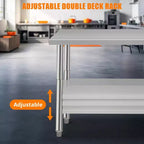 Heavy Duty Stainless Steel Work Table, Adjustable Height Utility Table for Home, Garage, and Restaurant Use
