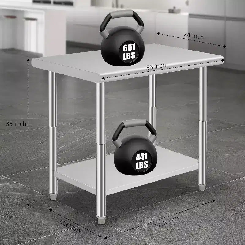 Heavy Duty Stainless Steel Work Table, Adjustable Height Utility Table for Home, Garage, and Restaurant Use