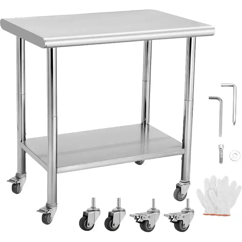 Heavy Duty Stainless Steel Work Table, Adjustable Height Utility Table for Home, Garage, and Restaurant Use